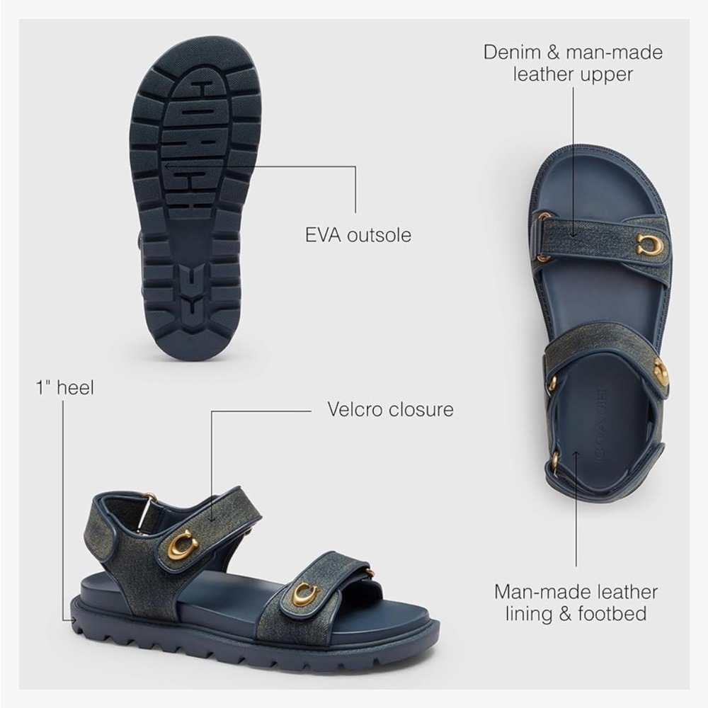 COACH womens Brynn Sandal in Loved Denim - Picture 3 of 5